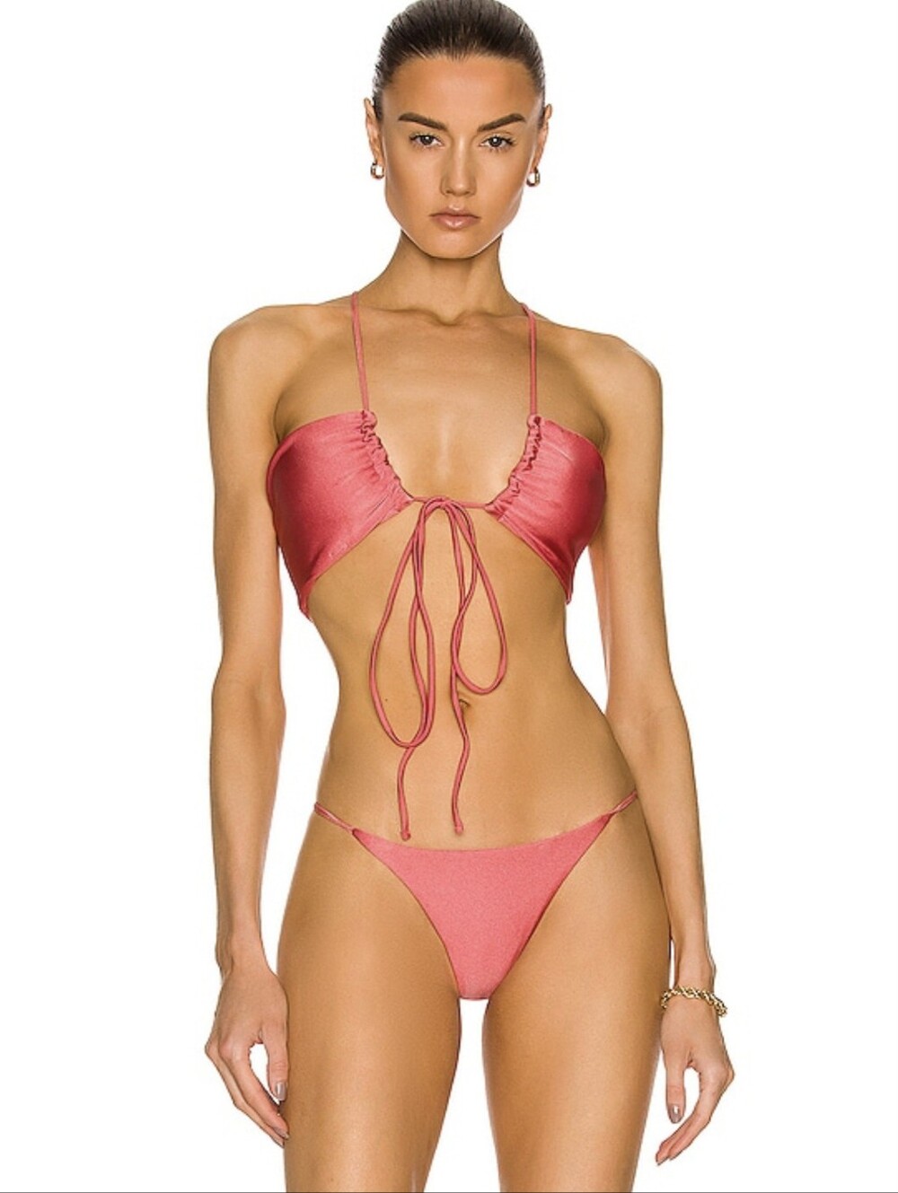 JADE SWIM Bikini in Coral Sheen Small NWT
